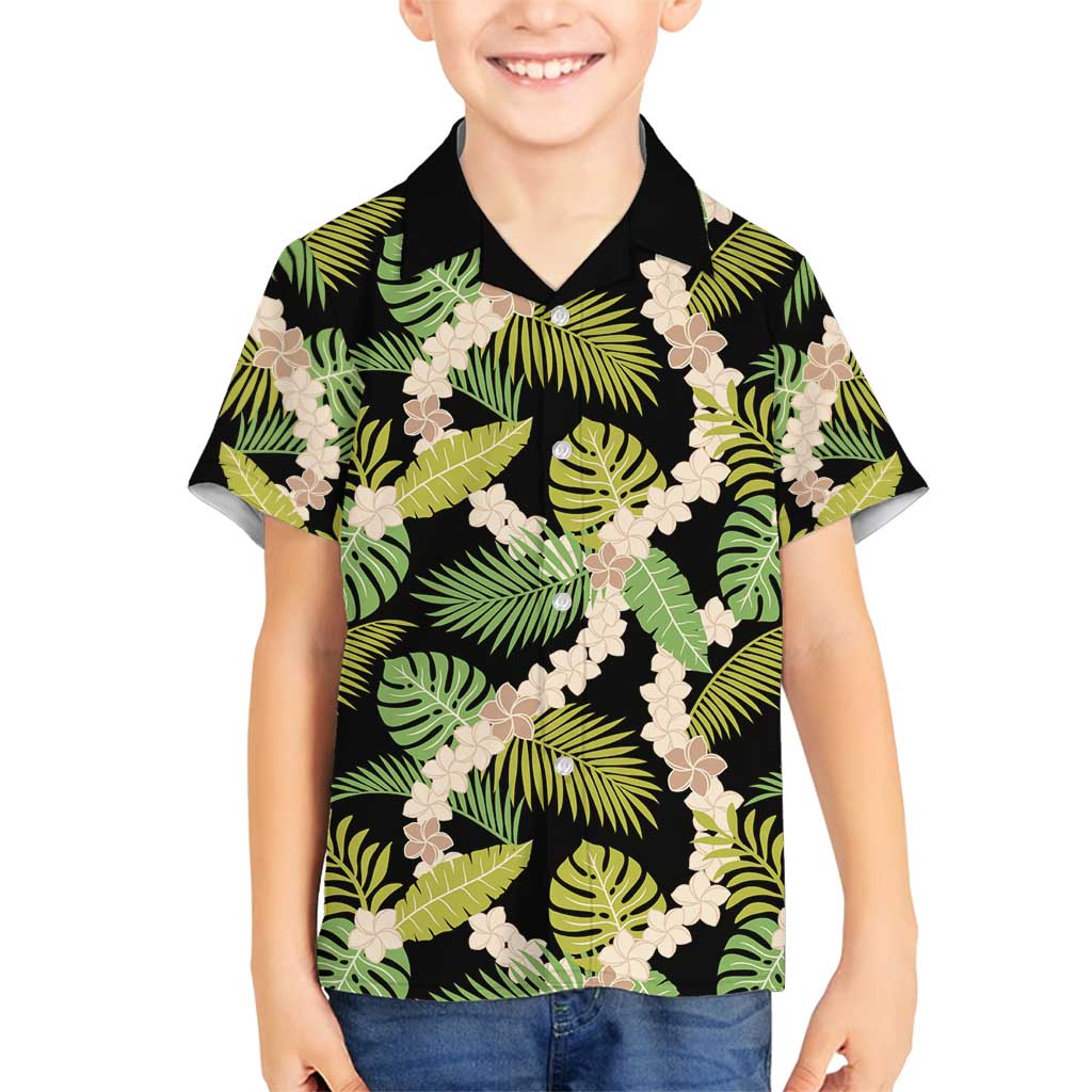 Black Hawaii Plumeria Lei With Tropical Leaves Family Matching Puletasi and Hawaiian Shirt LT14 Son's Shirt Black - Polynesian Pride