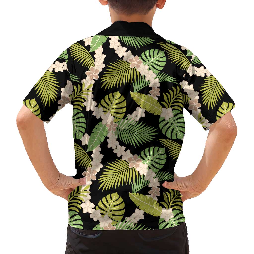 Black Hawaii Plumeria Lei With Tropical Leaves Family Matching Summer Maxi Dress and Hawaiian Shirt LT14 - Polynesian Pride
