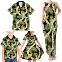 Black Hawaii Plumeria Lei With Tropical Leaves Family Matching Tank Maxi Dress and Hawaiian Shirt LT14 - Polynesian Pride