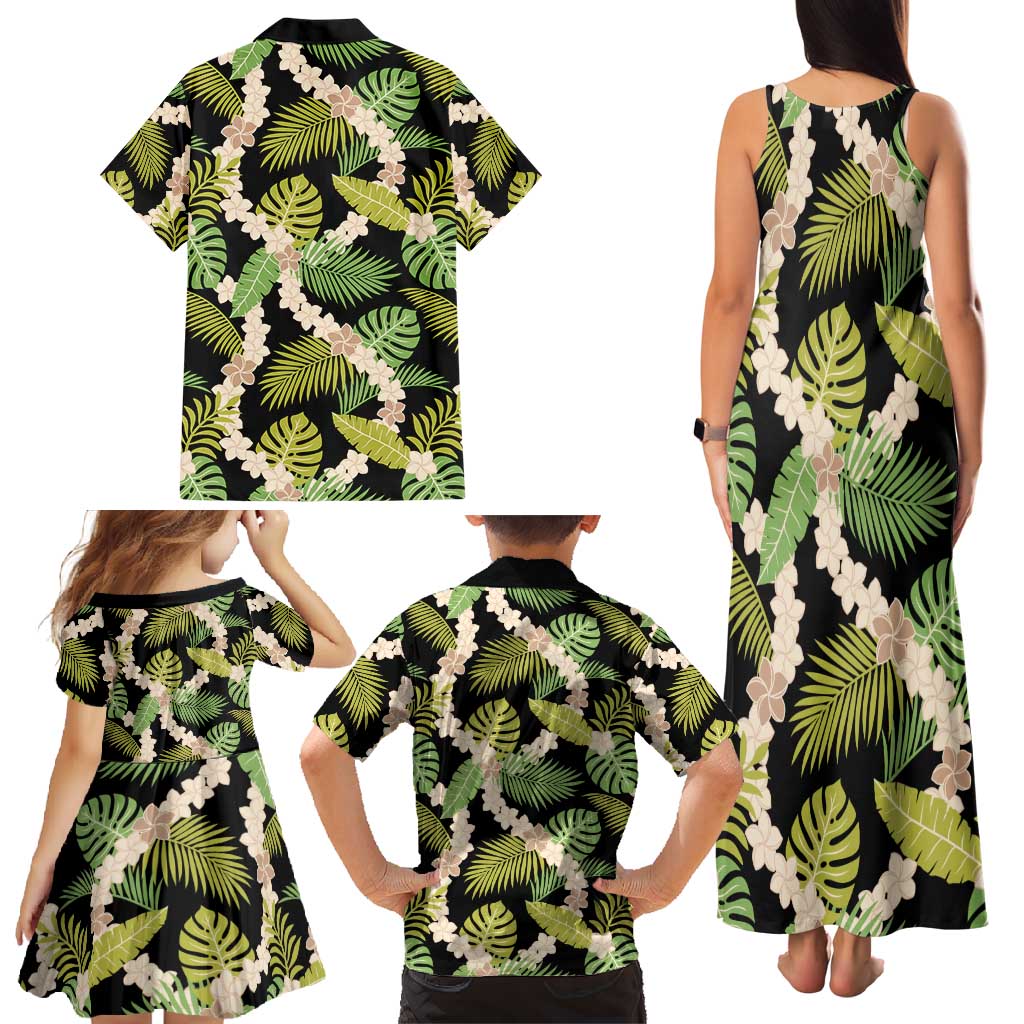 Black Hawaii Plumeria Lei With Tropical Leaves Family Matching Tank Maxi Dress and Hawaiian Shirt LT14 - Polynesian Pride