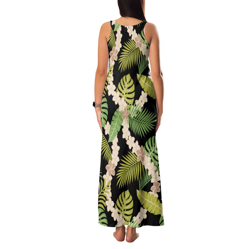 Black Hawaii Plumeria Lei With Tropical Leaves Family Matching Tank Maxi Dress and Hawaiian Shirt LT14 - Polynesian Pride