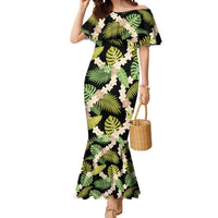 Black Hawaii Plumeria Lei With Tropical Leaves Mermaid Dress