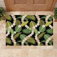 Black Hawaii Plumeria Lei With Tropical Leaves Rubber Doormat LT14 Black - Polynesian Pride