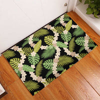 Black Hawaii Plumeria Lei With Tropical Leaves Rubber Doormat LT14 - Polynesian Pride