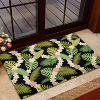 Black Hawaii Plumeria Lei With Tropical Leaves Rubber Doormat LT14 - Polynesian Pride