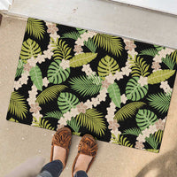 Black Hawaii Plumeria Lei With Tropical Leaves Rubber Doormat LT14 - Polynesian Pride
