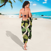 Black Hawaii Plumeria Lei With Tropical Leaves Sarong