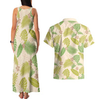 Beige Hawaii Plumeria Lei With Tropical Leaves Couples Matching Tank Maxi Dress and Hawaiian Shirt LT14 - Polynesian Pride