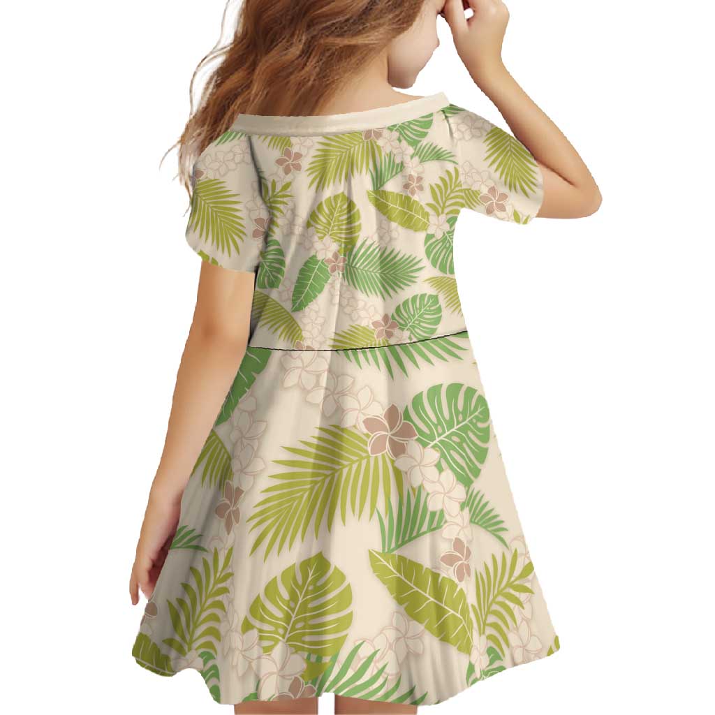 Beige Hawaii Plumeria Lei With Tropical Leaves Family Matching Long Sleeve Bodycon Dress and Hawaiian Shirt LT14 - Polynesian Pride