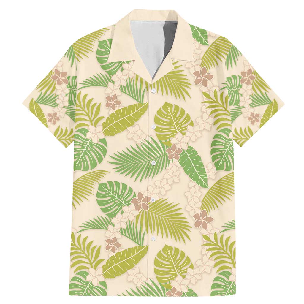 Beige Hawaii Plumeria Lei With Tropical Leaves Family Matching Mermaid Dress and Hawaiian Shirt LT14 Dad's Shirt - Short Sleeve Beige - Polynesian Pride