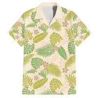 Beige Hawaii Plumeria Lei With Tropical Leaves Family Matching Off Shoulder Short Dress and Hawaiian Shirt LT14 Dad's Shirt - Short Sleeve Beige - Polynesian Pride