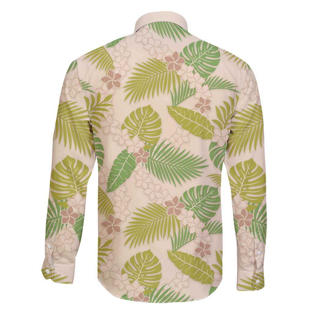 Beige Hawaii Plumeria Lei With Tropical Leaves Family Matching Off Shoulder Short Dress and Hawaiian Shirt LT14 - Polynesian Pride