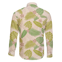Beige Hawaii Plumeria Lei With Tropical Leaves Family Matching Off Shoulder Short Dress and Hawaiian Shirt LT14 - Polynesian Pride