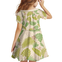 Beige Hawaii Plumeria Lei With Tropical Leaves Family Matching Short Sleeve Bodycon Dress and Hawaiian Shirt LT14 - Polynesian Pride