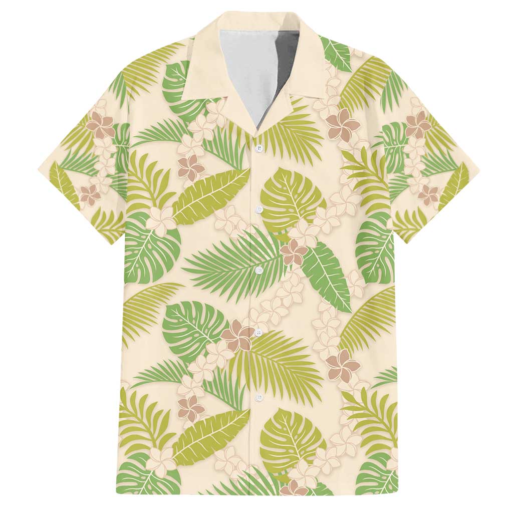 Beige Hawaii Plumeria Lei With Tropical Leaves Family Matching Summer Maxi Dress and Hawaiian Shirt LT14 Dad's Shirt - Short Sleeve Beige - Polynesian Pride