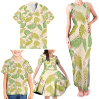 Beige Hawaii Plumeria Lei With Tropical Leaves Family Matching Tank Maxi Dress and Hawaiian Shirt LT14 - Polynesian Pride