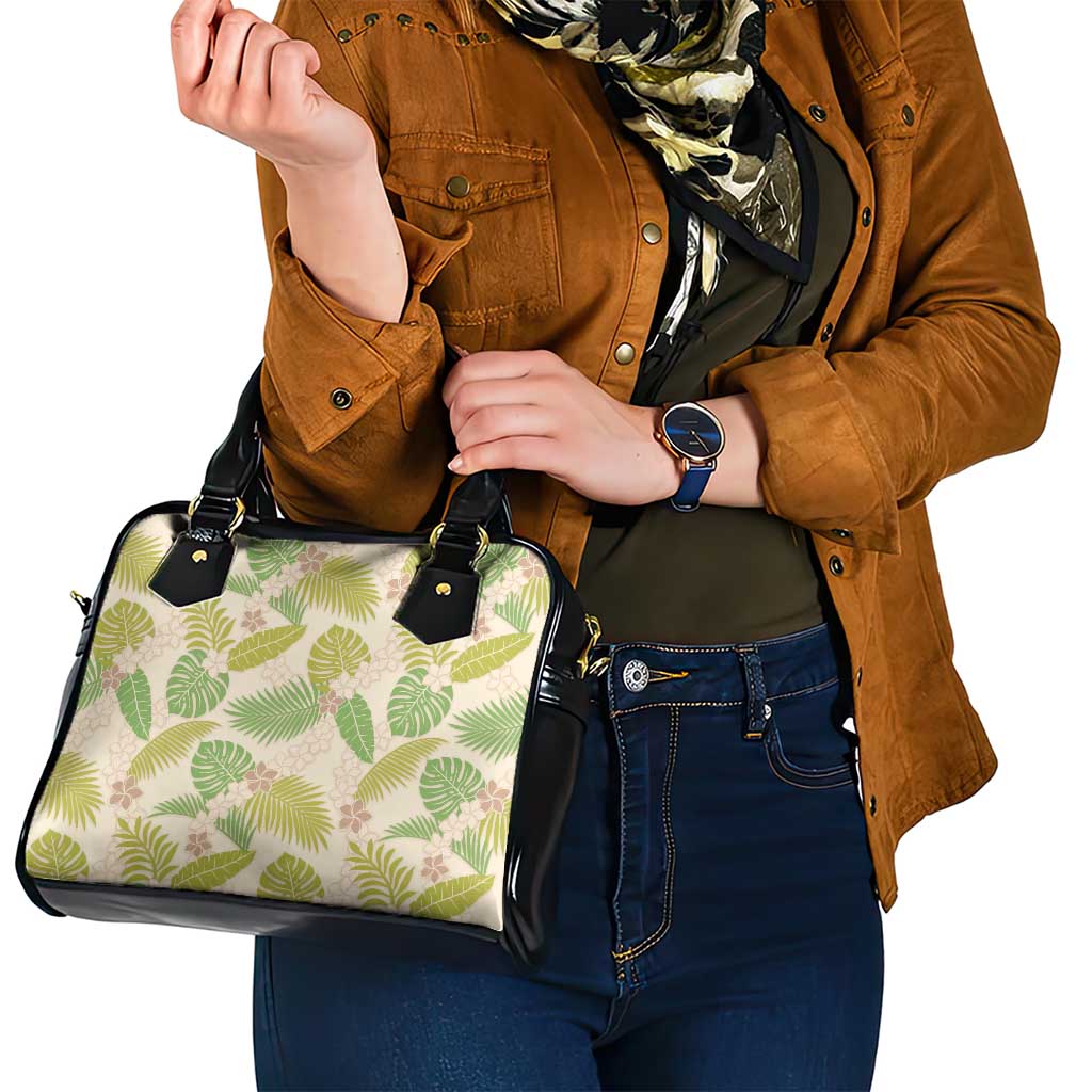 Beige Hawaii Plumeria Lei With Tropical Leaves Shoulder Handbag