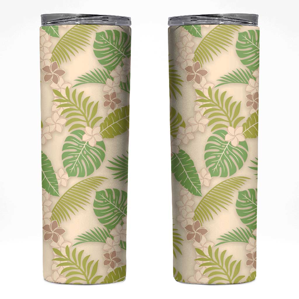 Beige Hawaii Plumeria Lei With Tropical Leaves Skinny Tumbler LT14 Beige - Polynesian Pride