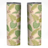 Beige Hawaii Plumeria Lei With Tropical Leaves Skinny Tumbler LT14 Beige - Polynesian Pride