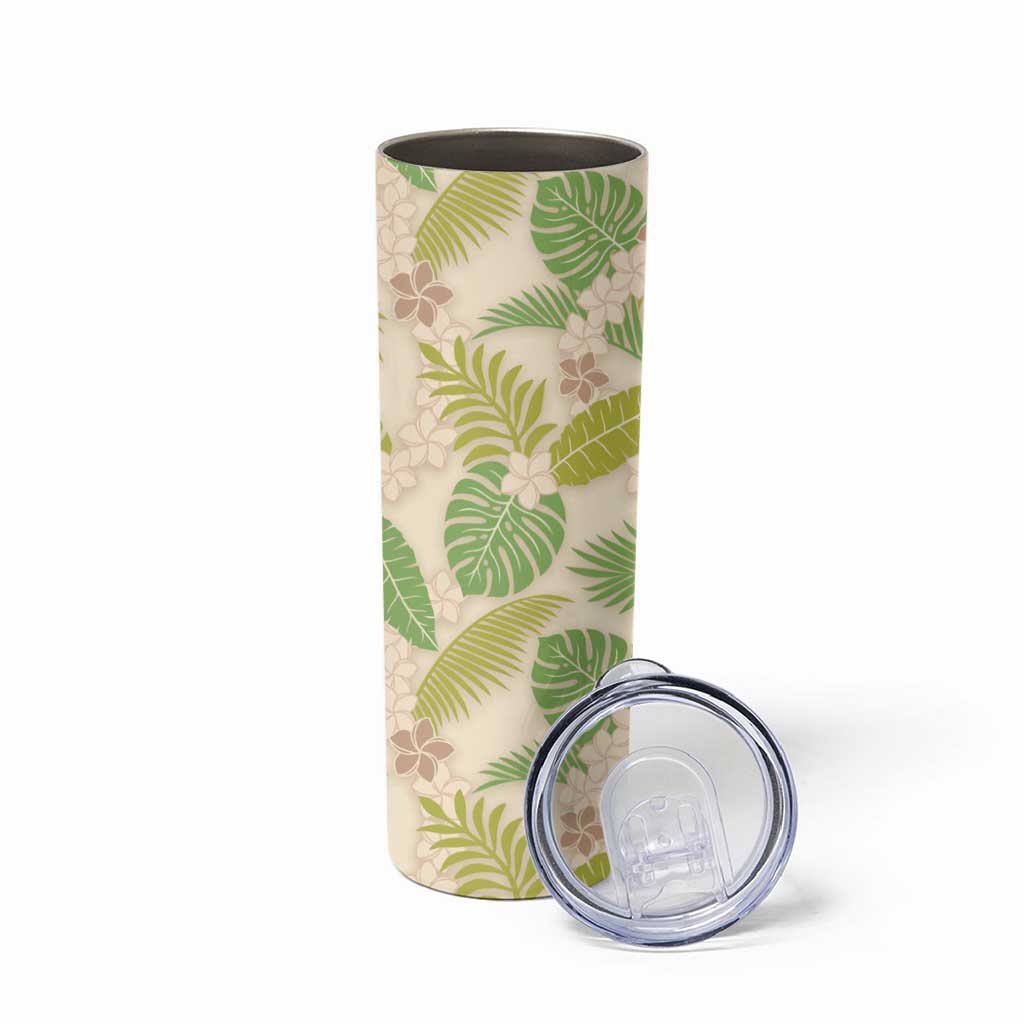 Beige Hawaii Plumeria Lei With Tropical Leaves Skinny Tumbler LT14 - Polynesian Pride