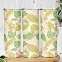 Beige Hawaii Plumeria Lei With Tropical Leaves Skinny Tumbler LT14 - Polynesian Pride