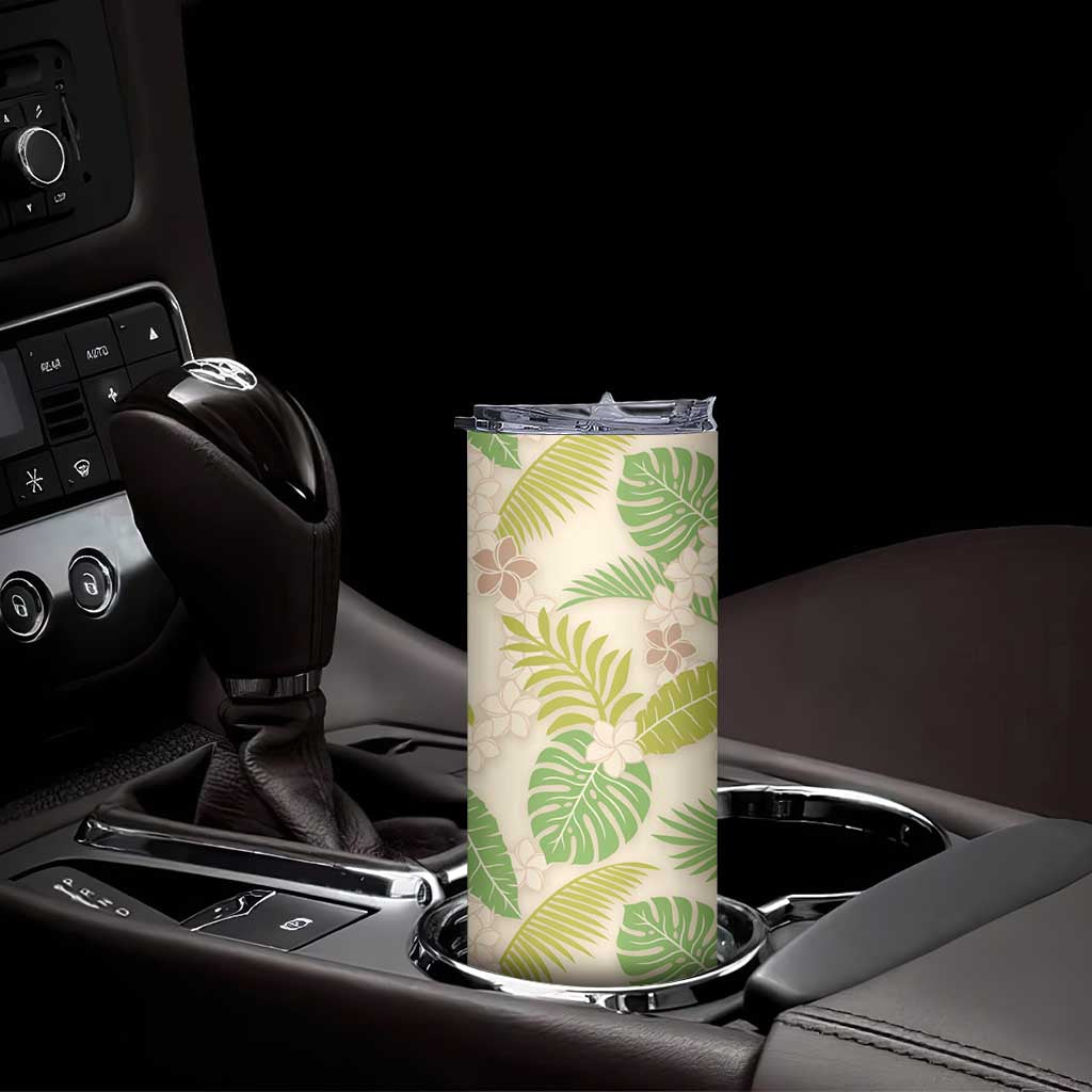 Beige Hawaii Plumeria Lei With Tropical Leaves Skinny Tumbler LT14 - Polynesian Pride