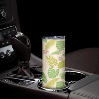 Beige Hawaii Plumeria Lei With Tropical Leaves Skinny Tumbler LT14 - Polynesian Pride