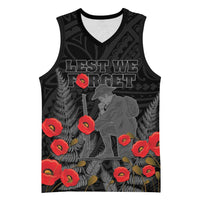 Personalised New Zealand ANZAC Day Basketball Jersey Lest We Forget Soldier Memorial LT15 Unisex Black - Polynesian Pride
