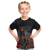 Personalised New Zealand ANZAC Day Kid T Shirt Lest We Forget Soldier Memorial LT15 Black - Polynesian Pride