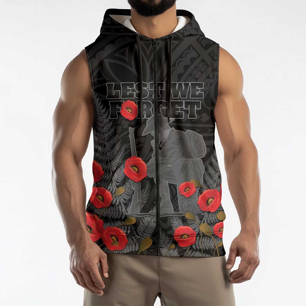 Personalised New Zealand ANZAC Day Sleeveless Zip Hoodie Lest We Forget Soldier Memorial LT15 - Polynesian Pride