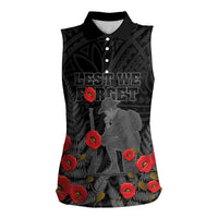 Personalised New Zealand ANZAC Day Women Sleeveless Polo Shirt Lest We Forget Soldier Memorial LT15 Female Black - Polynesian Pride
