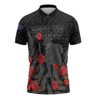 Personalised New Zealand ANZAC Day Zipper Polo Shirt Lest We Forget Soldier Memorial LT15 Black - Polynesian Pride