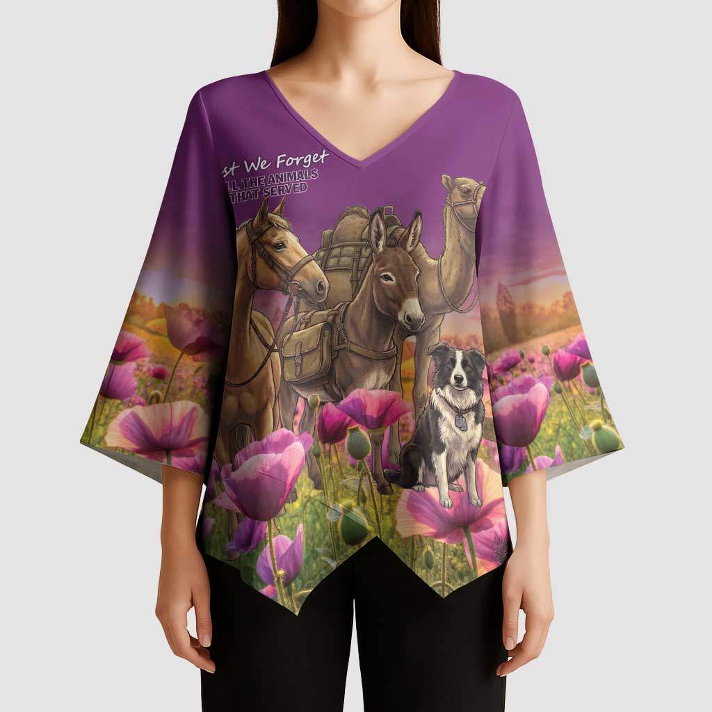 ANZAC Day Kimono Sleeve Blouse Lest We Forget The Animals Of War