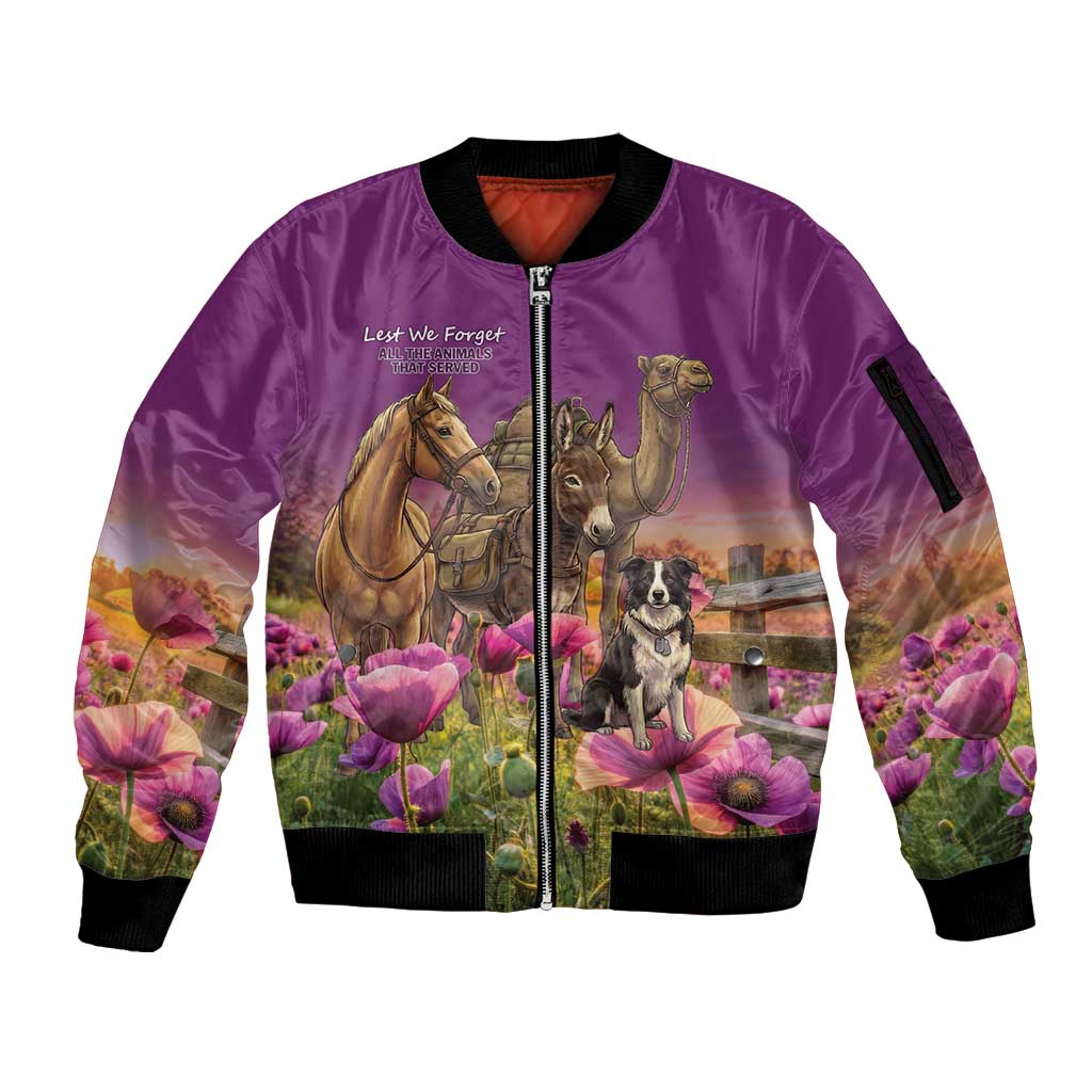 ANZAC Day Sleeve Zip Bomber Jacket Lest We Forget The Animals Of War