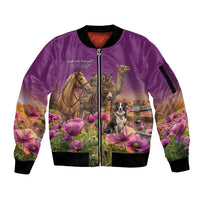 ANZAC Day Sleeve Zip Bomber Jacket Lest We Forget The Animals Of War