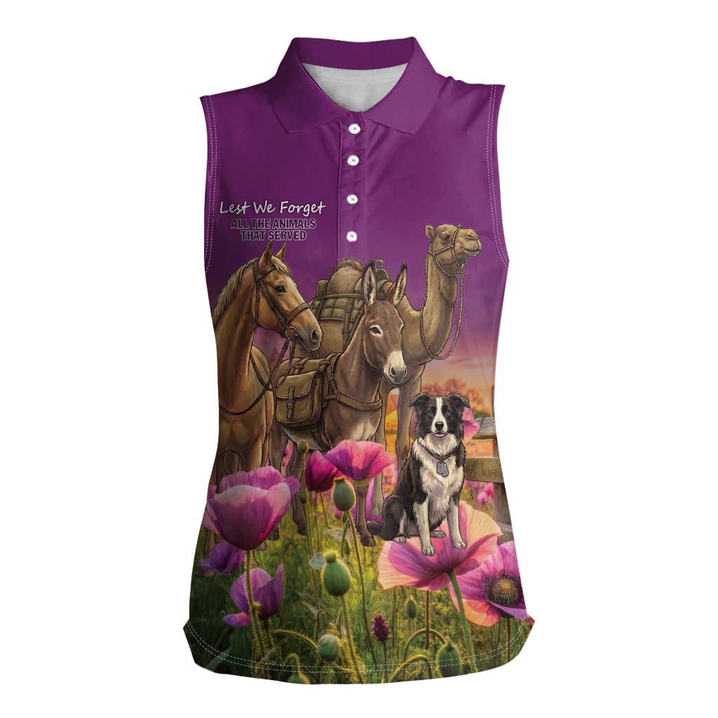 ANZAC Day Women Sleeveless Polo Shirt Lest We Forget The Animals Of War LT15 Female Purple - Polynesian Pride