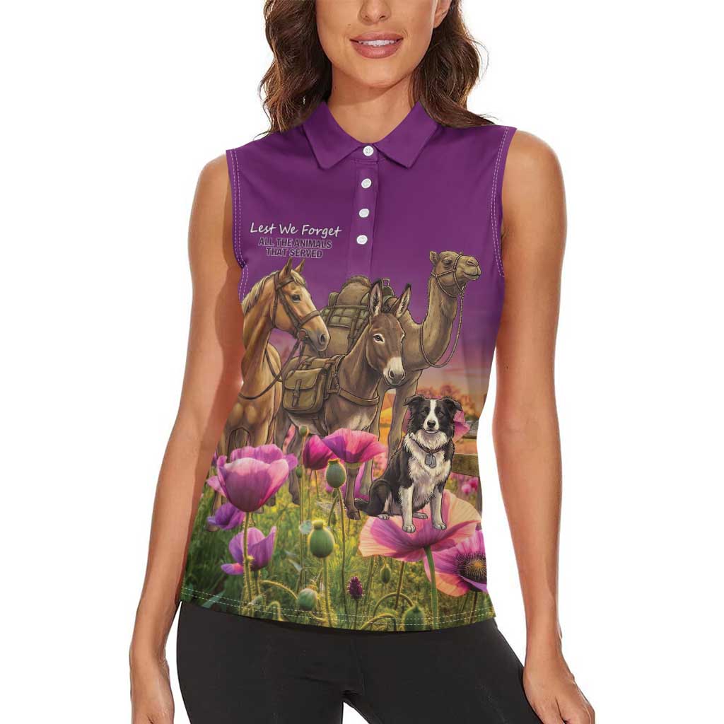 ANZAC Day Women Sleeveless Polo Shirt Lest We Forget The Animals Of War LT15 - Polynesian Pride