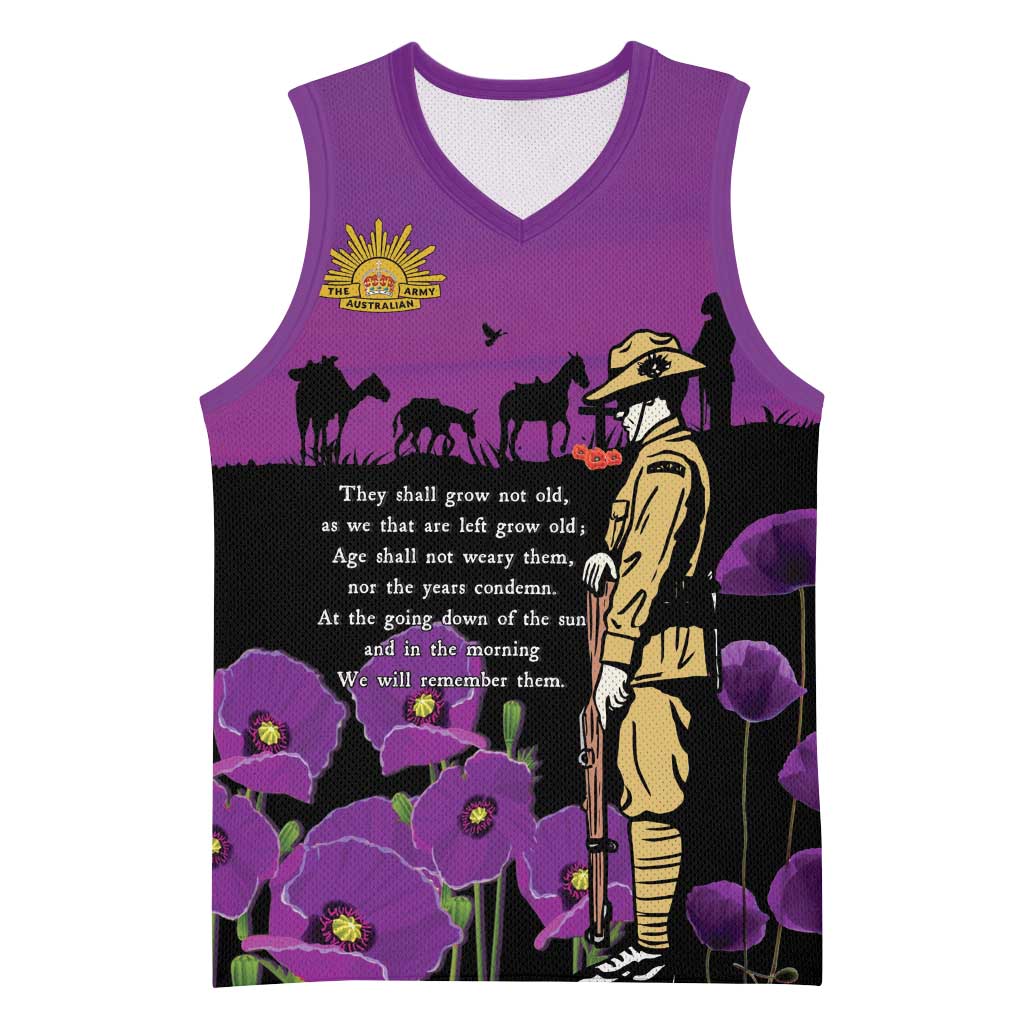 ANZAC Soldier and War Animals Basketball Jersey We Will Remember Them