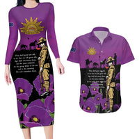 ANZAC Soldier and War Animals Couples Matching Long Sleeve Bodycon Dress and Hawaiian Shirt We Will Remember Them LT15 Purple - Polynesian Pride