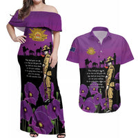 ANZAC Soldier and War Animals Couples Matching Off Shoulder Maxi Dress and Hawaiian Shirt We Will Remember Them