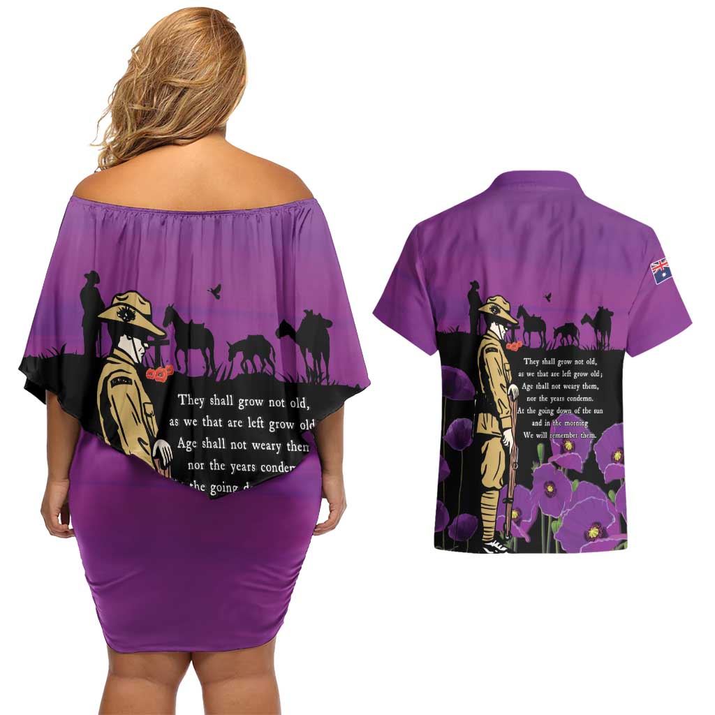 ANZAC Soldier and War Animals Couples Matching Off Shoulder Short Dress and Hawaiian Shirt We Will Remember Them