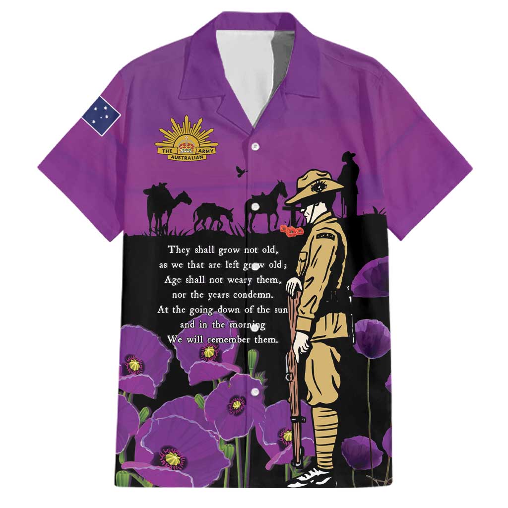 ANZAC Soldier and War Animals Family Matching Off Shoulder Short Dress and Hawaiian Shirt We Will Remember Them LT15 Dad's Shirt - Short Sleeve Purple - Polynesian Pride