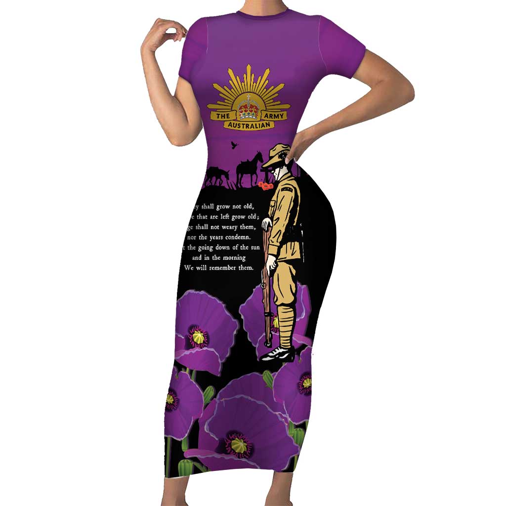 ANZAC Soldier and War Animals Family Matching Short Sleeve Bodycon Dress and Hawaiian Shirt We Will Remember Them LT15 Mom's Dress Purple - Polynesian Pride