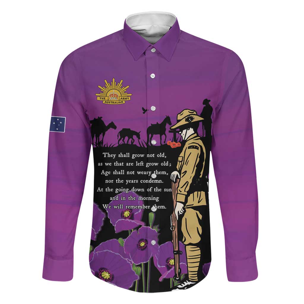 ANZAC Soldier and War Animals Family Matching Tank Maxi Dress and Hawaiian Shirt We Will Remember Them LT15 Dad's Shirt - Long Sleeve Purple - Polynesian Pride