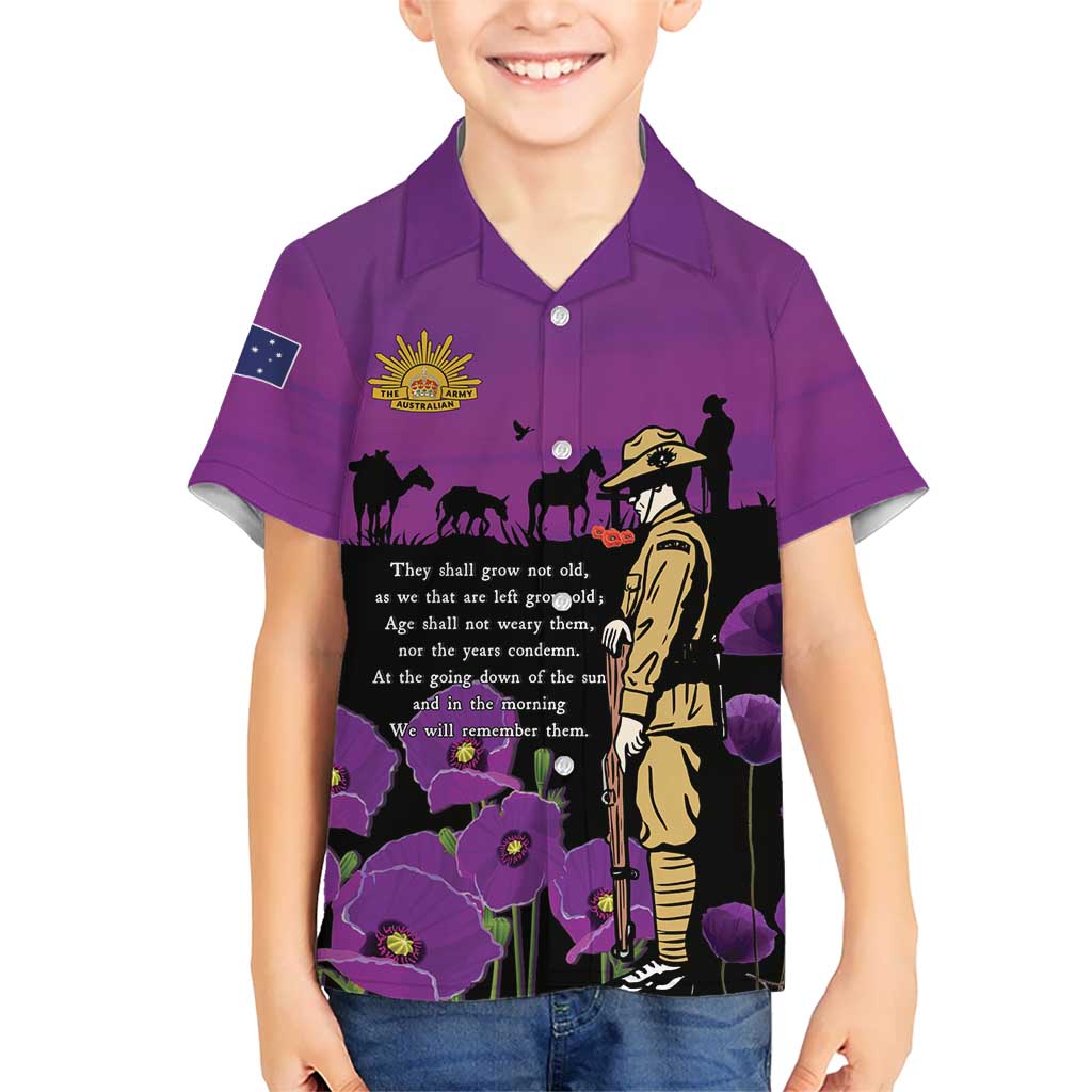 ANZAC Soldier and War Animals Family Matching Tank Maxi Dress and Hawaiian Shirt We Will Remember Them LT15 Son's Shirt Purple - Polynesian Pride