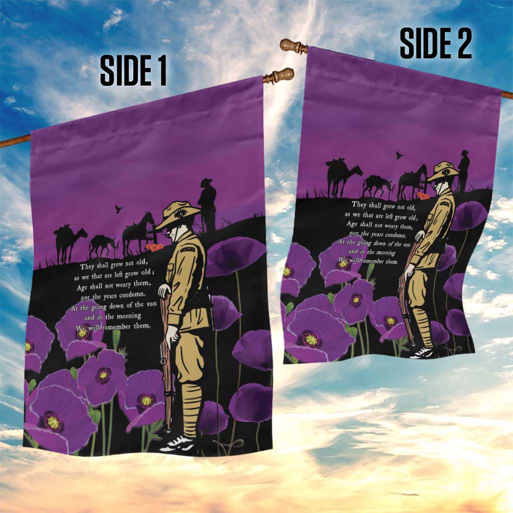 ANZAC Soldier and War Animals Garden Flag We Will Remember Them