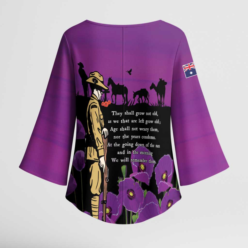 ANZAC Soldier and War Animals Kimono Sleeve Blouse We Will Remember Them