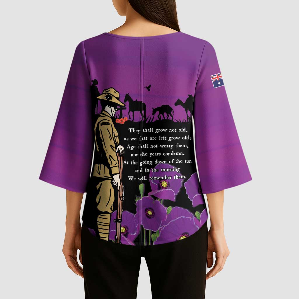 ANZAC Soldier and War Animals Kimono Sleeve Blouse We Will Remember Them