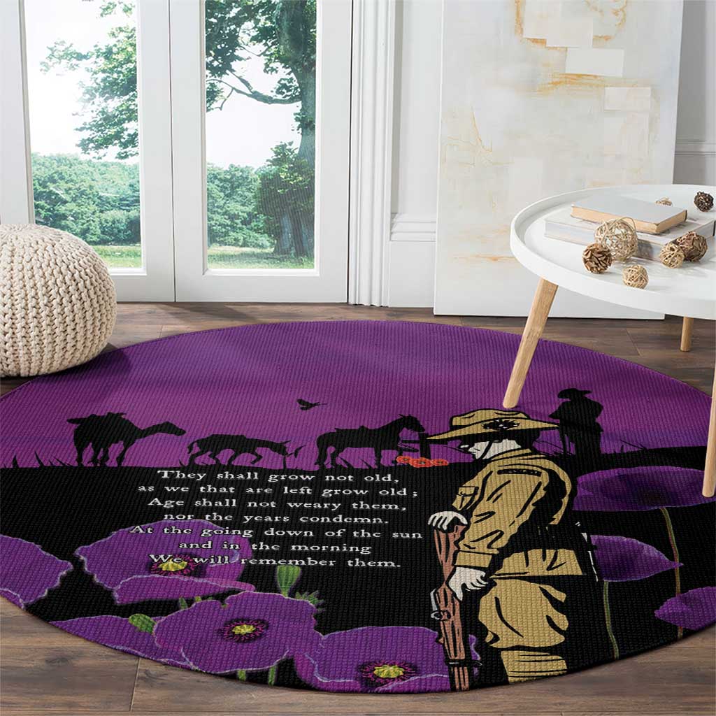 ANZAC Soldier and War Animals Round Carpet We Will Remember Them