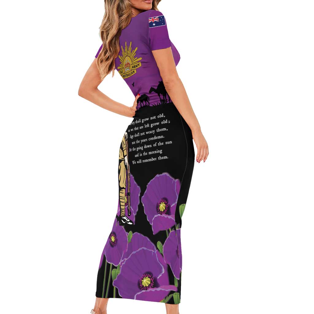 ANZAC Soldier and War Animals Short Sleeve Bodycon Dress We Will Remember Them